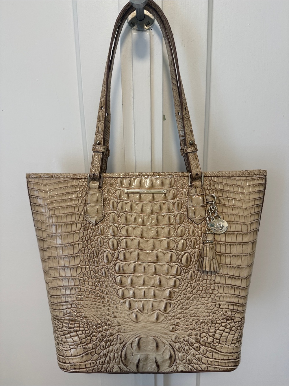 Brahmin Croc-Embossed Tote Bag in Taupe